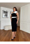Women's Black Crepe Fabric Lined Single Shoulder Belt Accessory Detailed Design Dress - 2
