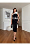 Women's Black Crepe Fabric Lined Single Shoulder Belt Accessory Detailed Design Dress - 3