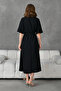Aerobin Fabric Belted Side Slit Detailed Belted Midi Length 130 cm Double Breasted Collar Black Dress 097 - 3