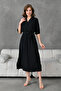 Aerobin Fabric Belted Side Slit Detailed Belted Midi Length 130 cm Double Breasted Collar Black Dress 097 - 6