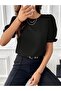 Women's Crepe Blouse with Crew Neck and Elastic Sleeves - Short Sleeve