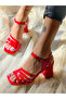 OLIV RED Patent Leather Banded Heeled SANDALS SHOES