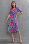 Stretchy Fabric Colorful Printed Double Breasted Collar Midi Length with Belted Back Wrap Cut Summer Dress 100