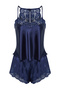 Lacivert Dantelli İp Askılı Saten Şortlu Dokuma Pijama Takımı THMSS22PT0269 - 8
