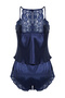 Lacivert Dantelli İp Askılı Saten Şortlu Dokuma Pijama Takımı THMSS22PT0269 - 9