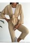 Women's Bottom Top Set - Wrapped Fabric - Rubber Waist - Wide Leg Palazzo Trousers - Kimono Top - 2
