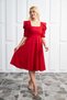Women's Design Crepe Fabric Square Neck Short Sleeve Midi Length Red Dress 080
