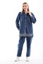 Women's Stone Embroidered Hijab Jeans Jean Top and Bottom Set Dark Blue - 8