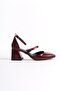 Sigva Mary Jane Summer Claret Red Patent Leather Thick Heeled Strapped Shoes - 5