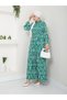 Women's Patterned Shirt Collar Waist Gathered Hijab Dress - 4