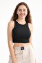 Women's Black Ribbed Strappy Super Crop Knitted Undershirt - 5