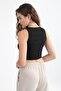 Women's Black Ribbed Strappy Super Crop Knitted Undershirt - 6