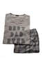 Beige Best Dad Printed Large Size Pajama Set with Six Plaids - 2