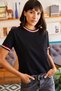 Women's Black Sleeve and Collar Detailed T-Shirt TSH-19000562 - 2