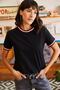 Women's Black Sleeve and Collar Detailed T-Shirt TSH-19000562 - 3