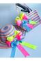 Special Design Luxury Girl's Straw Hat Beach Bag Suit Set Neon Colorful Rainbow Pink Yellow Blue