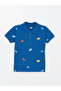 Kids Blue Polo Neck Short Sleeve Patterned Baby Boy T-Shirt