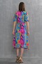 Stretchy Fabric Colorful Printed Double Breasted Collar Midi Length with Belted Back Wrap Cut Summer Dress 100 - 3