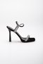 Women's High Thin Heeled Square Toe Jewelled Black Suede Evening Dress Shoes - 4