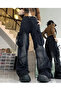Wash Baggy Retro STAR DETAIL Unisex Jeans/Jean Pants - 4