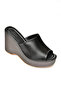 Women's Black Wedge Heeled Slippers K250101509 - 8