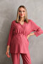 Front Buttoned Woven Maternity and Maternity Top and Bottom Set - 2