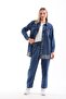 Women's Stone Embroidered Hijab Jeans Jean Top and Bottom Set Dark Blue - 6