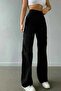 Pena Black Extra High Waist Lycra Cargo Pocket Palazzo Wide Leg Jean Trousers - 3