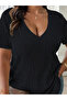 Women's Short Sleeve V-Neck Ribbed Camisole Blouse - 2