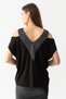 Women's Black Back Low-cut Off-the-shoulder Glitter Mesh Detailed V-neck Blouse - 6