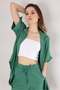 Oversize Short Sleeve Linen Women's Shirt - Green - 3