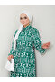 Women's Patterned Shirt Collar Waist Gathered Hijab Dress - 3