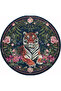Fiorella 7004 Round Printed Carpet with Navy Blue Tiger and Botanical Figures