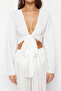 Plaj Giyim Beyaz Dokuma Crop Bluz TBESS24BZ00010 - 4