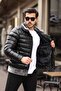 Men's Black Fur Detailed LFN Puffer Leather Coat - 3