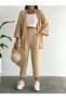 Women's Bottom Top Set - Wrapped Fabric - Rubber Waist - Wide Leg Palazzo Trousers - Kimono Top - 3