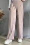 Wide Leg Elastic Waist Trousers - Stone