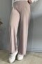 Wide Leg Elastic Waist Trousers - Stone - 4