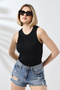 Women's Black Halter Neck Ribbed Lycra Body - 2