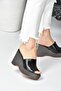 Women's Black Wedge Heeled Slippers K250101509 - 2