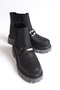 Women's Boots with Elastic Sides, Front Metal Buckle and Trak Sole - 6