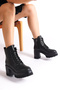 Round Toe Lace Up Mid Heel Women's Boots - 5