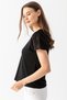 Women's Black Sleeve Scalloped V-Neck Viscose Combed Blouse - 6