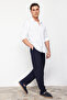 Lacivert Tapered Lastikli Beli Bağlamalı Keten Görünümlü Pantolon TMNSS20PL0547 - 3