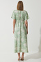 Women's Green Tropical Patterned Summer Raw Linen Dress BP00156 - 7