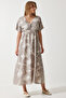 Women's Stone Tropical Patterned Summer Raw Linen Dress BP00156 - 2
