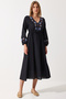 Women's Black Embroidery Detailed Oversize Linen Dress RG00027 - 3