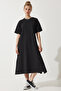 Women's Black Crew Neck Loose Comfortable Combed Cotton Dress BP00158 - 2