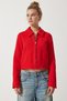 Women's Red Zippered Shirt Collar Tweed Jacket WF00069 - 4