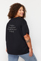 Siyah Bisiklet Yaka Sırt Baskılı %100 Pamuk Örme T-Shirt TBBSS23BF00024 - 6